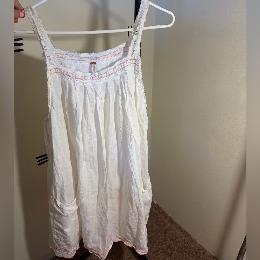 Free People White Dress with Pink Stitching